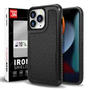 Tough On Iron Shield Leather Phone Case for iPhone 14 Pro Max - Black
