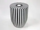 REMARKABLE Striped White & Black Round Side Coffee TABLE - Wooden Piece of Art