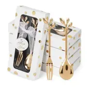30 Pcs Wedding Forks and Spoon Set, Leaf Flower Coffee Teaspoon with Gift Box...