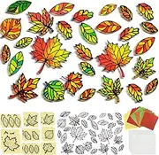 Faccito 30 Sets Fall Leaf Suncatchers Ornaments DIY Window Paint Art Suncatchers Craft Kits Autumn Maple Leaf Sun Catchers Decorations for Thanksgiving Harvest Party Activity Art Project