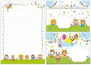 Writing Paper Set Letter Pad with Envelope for Girls Boys Kids Motif Animals Letter Paper Pad Lined (A5 Pad with 25 Sheets + 15 Envelopes)