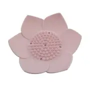 3Pcs Soap Dish Silicone Box Storage Plate Drain Holder Flower Shape Bathroom Shower Pink