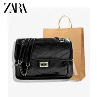 在飛比找蝦皮購物優惠-Zara 女式複古鏈條包流行質感 2023 女式黑色包小號 
