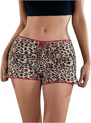 [BONVEN] Womens Y2k Cheetah Print Mini Shorts Fashion Bottom Sexy Club Outfits Cute Lace Leopard Elastic Waist Shorts