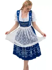 2XL 22 German Blue Dirndl Dress + Lace Apron + Top EMBROIDERED Short Oktoberfest