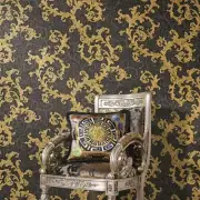 Versace Calligraphy Black Gray Gold Barocco Designer Textured Wallpaper