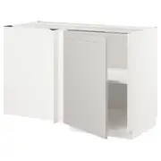 METOD corner base cabinet with shelf, white/Lerhyttan light grey, 128x68x80 cm