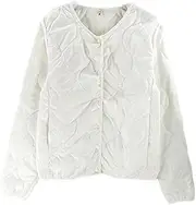 [Generic] Women's Collarless Lightweight Cotton Coat Winter Warm Liner With Zipper Slim Jackets