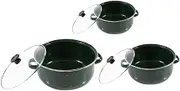 HAKIDZEL 3Pcs Enamelware Pot Induction Stock Pot with Lid Double Handle Flat Bottom Enameled Cookware for Home Kitchen Green