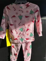 Toddler Christmas Pajama Set Pink Long Sleeve & Pants Christmas Set 12 Months