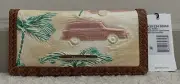 New Brahmin Copa Cabana ADY Slim Bifold Wallet HONEY BROWN Palm Trees Car NWT