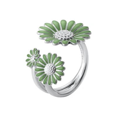 Georg Jensen / Stine Goya. DAISY 3-Flower Ring. Sterling Silver & Green Enamel.