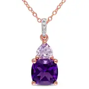 Amethyst and Natural Diamond Accent Pendant in Sterling Silver with Rose Rhodium