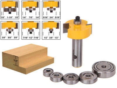 1/2" Height with 6 Bearings Rabbet Router Bit & Bearing Set - 1/2" Shank - Yonic
