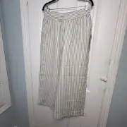 Tahari Linen Pants Womens Large White Black Wide Leg Crop High Rise NWT Lined