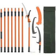 Manual Pole Saw, 2.24 m-8.24 m Extendable Tree Pruner, Sharp Steel Blade and Scissors High Branches Trimming, Branch Trimmer with Lightweight 8 Fiberglass Handles, for Pruning Palms and