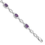 Sterling Silver Rhodium-Plated Amethyst Link Bracelet