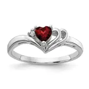 14k White Gold 4mm Heart Garnet A Real Diamond ring