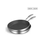 SOGA Stainless Steel Fry Pan 20cm 30cm Frying Pan Non Stick Interior