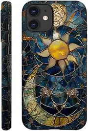 [TnXee] Case Compatible with iPhone 12,Fall Prevention Hybrid 2-Layer Hard Shell Phone Cover for Girls Boys,Sun Moon Celestial Glass