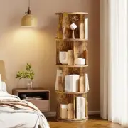 Rotating Bookshelf, 360 Display Small Corner Bookshelf for Small 4 Tier Brown