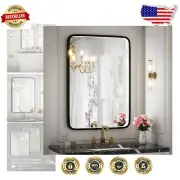 Rectangular 20x28 Inch Dimmable LED Mirror - Anti-Fog with Polished Black Frame
