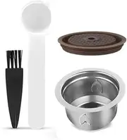 Stainless Steel Reusable Coffee Capsules for coffee Machine,Refillable Coffee Pods with Silicone Lids, Spoon and Brush Coffee Accessories (230ml)