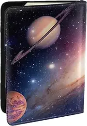 [EdWal] Universe Galaxy Outer Space Print Passport Cover with Credit Card Holder Leather Passport Case, for Women Men Family ID Travel, Black, One Size