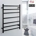 ACA Electric Heated Towel Rail Rack Warmer Clothes Robe Dryer 7 Rung Round Black
