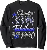 [X.Style] Womens Chapter 33 Fabulous Since 1990 33rd Birthday Queen Sweatshirt ds2296 Sweater (2XL) Black