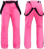 QIULAO Adult Ski Trousers, Men's and Women's Suspenders, Snow Pants, Waterproof and Windproof Veneer Ski Pants, Warm and Breathable Winter Sportswear (Color : Rosa, Size : M)