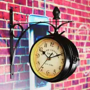 Wall Mount Station Clock Double Sided Round Garden Vintage Retro Home Decoration