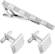 [VGOL] Set of 3 Men's Tie Clip and Cufflinks Set Business Shirts Necktie Clip Tie Bar Clips for Wedding Party Business Meeting Fathers Day Valentines Day Silver