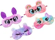 HOUDERCO 4Pcs Plush Eye Sleeping Mask Faux Travel Blindfolds for Adorable Designs Owl Rainbow Cat Unicorn Rainbow Bear Lightweight Comfortable Sleep Cover