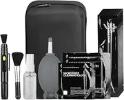 [Movo] Deluxe Essentials DSLR Camera Cleaning Kit with 10 APS-C Cleaning Swabs, Sensor Cleaning Fluid, Rocket Air Blower, Lens Pen, Soft Brush, 2X Small & 2X Large Microfiber Cloths & Carrying Case