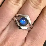 Unique Handmade 925 Sterling Silver Ring Iridescent Round Labradorite Gemstone