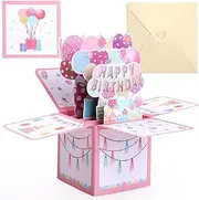 WD&CD Balloon Birthday Card, 3D Greeting Happy Birthday Card, Pop Up Card Congratulation Card for Birthday Card, Best Birthday Congratulation for Friends Husband Wife Mother Father Children Boys Girls