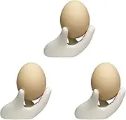 Set of 3 Creative Ceramic Hand Shaped Egg Cup Holder Porcelain Egg Cup Easter Egg Display Stand for Hard Boiled Eggs (White, One Size)