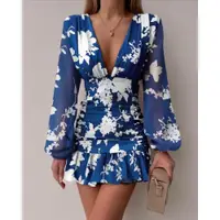 在飛比找ETMall東森購物網優惠-緊身藍色印花短裙套頭