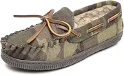 [Minnetonka] Hardsole Pile-Lined Moccasin Slippers for Children, Green Camo Print, 12 M