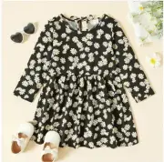 size 18-24m to 5-6y new girls dress black daisy print long sleeve cotton dress