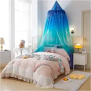 Bed Curtains from Ceiling,beds Curtains with Artistic Gradient Print, Premium Polyester Fabric, for Bedroom Decor Private Reading Space Girl and Adults(Blue)
