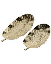 Peyton Lane Set of 2 Leaf Gold Metal Living Room Decor Tray