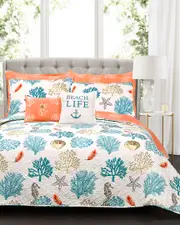 Lush Decor Coastal Reef Feather Quilt Set