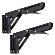 Sumnacon Sturdy Folding Shelf Brackets - Heavy Duty Black Metal 8 Inch,