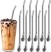 10Pcs Straws Spoon Stainless Steel Straw Spoon, 7.2 Inch Yerba Mate Tea Drinking Straws, Multifunctional Filtered Spoons Drinking Reusable Straw Stirring Spoon Straw for Cup (A Set)