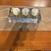 Solid Glass Ice Block Candle Holder B3