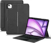 Backlit Keyboard for iPad Air 13 (2025) 13-inch (M3), Leather Case with Pencil Holder, Magnetic Detachable Removable Wireless Bluetooth Touchpad Trackpad Keyboard (Black)