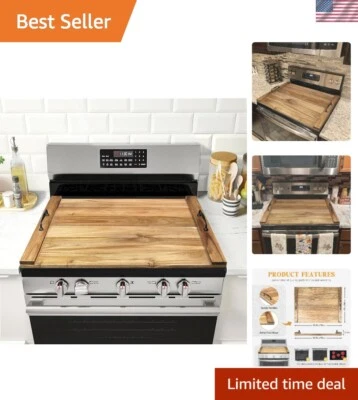 Acacia Wood Noodle Board Stove Cover with Handles - Perfect for Kitchen Elegance