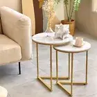 High-grade Marble Stone Round Nesting Sofa Side End Table with Gold Metal Frame